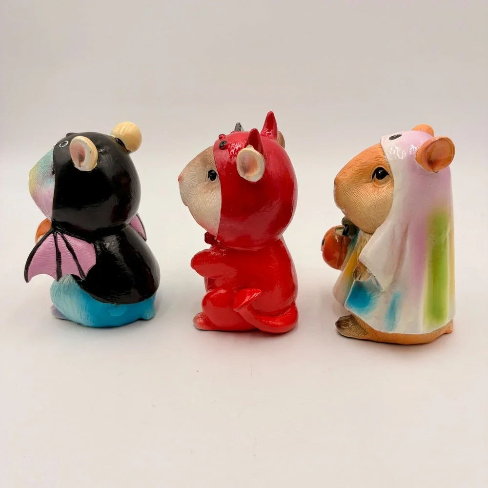 Halloween Capybara Figurine Set of 3 Bat Devil Ghost Costumes Hamster Decor